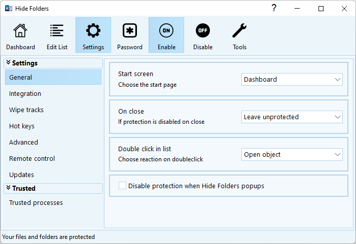 Hide Folders 设置选项截图